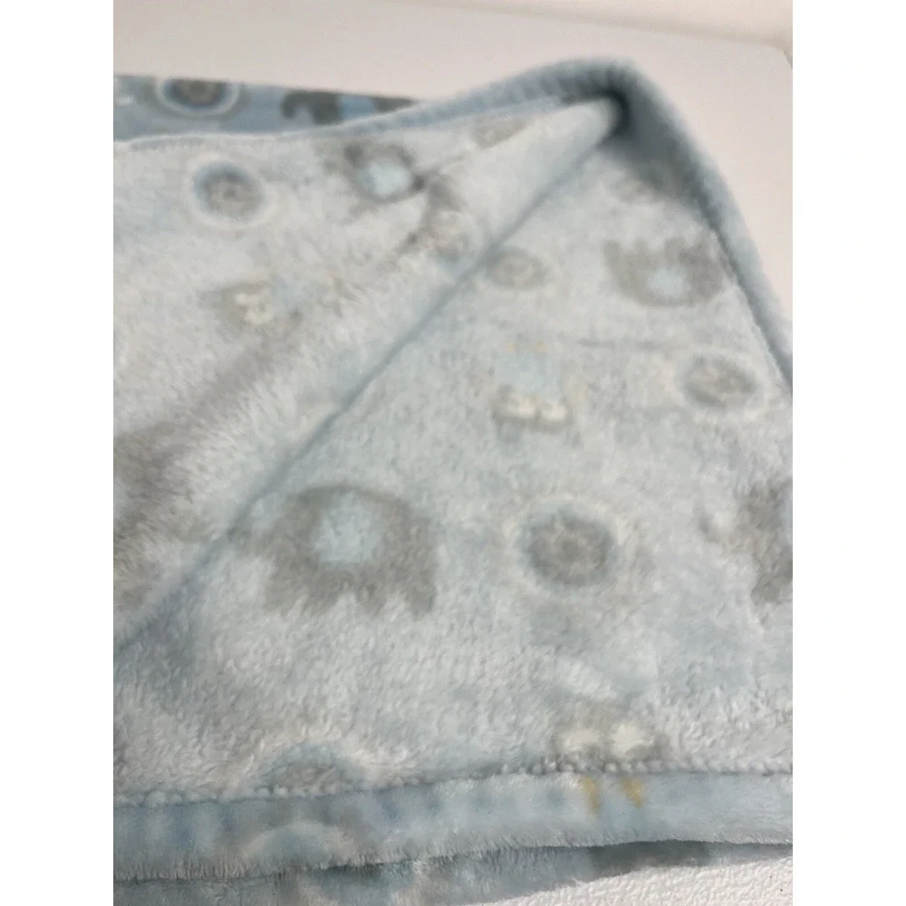 HTF Blankets & Beyond Baby Blanket Blue And Grey Elephant Owl Circles Plush Read